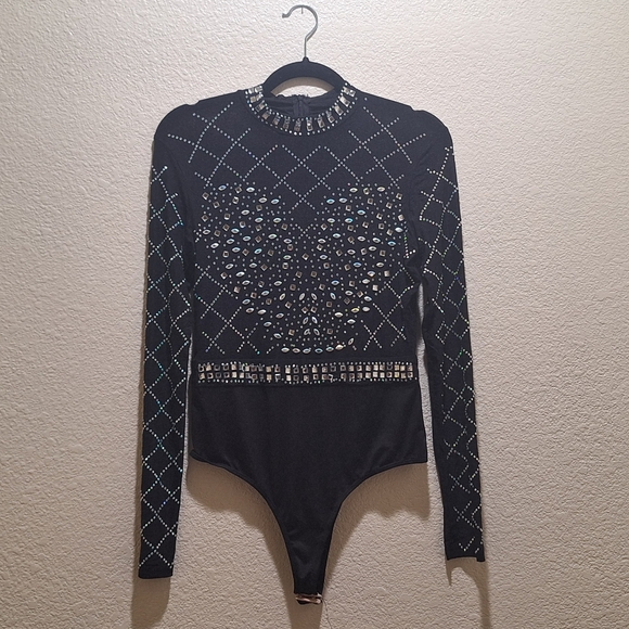 Tops - Black Embellished Bodysuit